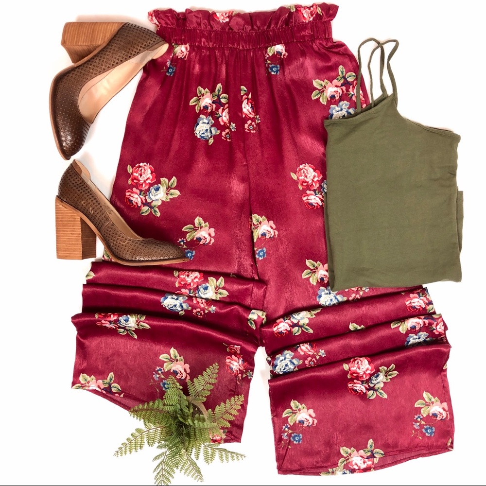 Burgundy floral pants
